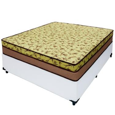 Imagem de Cama Box Casal 138 Tecido Sintético Branco Com Colchão Espuma D33 Tokio Bege - Bello Box - 65x138x188