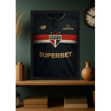 Imagem de Quadro Camisa São Paulo FC 2025 Com Vidro e Moldura Preta Tamanho:21cm