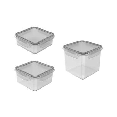 Imagem de Kit Pote Click Acrílico Quadrado Natural 3 Peças - Ou