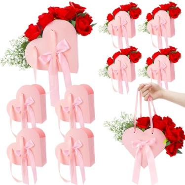 Imagem de Ctosree Conjunto de 12 caixas de flores em forma de coração com laço de fita, faça você mesmo, sacos de presente de flores para dia dos namorados, sacos de embalagem floral personalizados para chá de