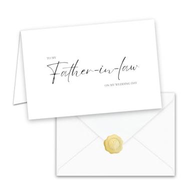 Imagem de Cartão de relacionamento do dia do casamento, dentro em branco com envelope branco e selo de folha dourada (Pai-em-Lei)