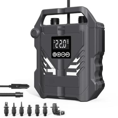 Imagem de Bomba de Stand Up Paddle Board Alta Pressão 22PSI Portátil Compressor Ar Elétrico para Carro 12V com Função Desligamento Automático 7 Bicos Inflação Desinflação Suporta Barco Inflável Piscina Stand-up