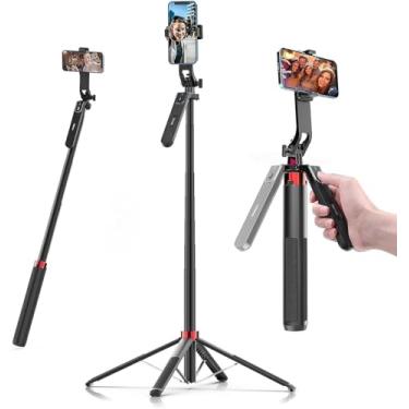 Imagem de ULANZI MA09 Tripé para Celular, Vara de Selfie de 180cm com Clipe Extensível, Tripé de Viagem com Controle Remoto Recarregável para iPhone, Sony, Canon, GoPro, Preto