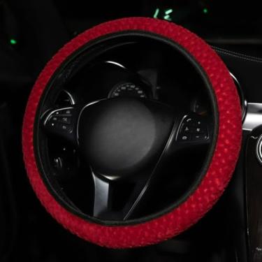 Imagem de Knonip Capa de volante de pelúcia com pontos macios de 38 cm, antiderrapante, confortável, para o inverno, ajuste universal para a maioria dos carros, caminhões, veículos SUV (vermelho)