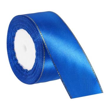 Imagem de PATIKIL Fita de cetim com borda dourada, fita de cetim de poliéster dupla face para embrulho de presente, buquês de flores, laços de cabelo, projetos de costura, azul cobalto