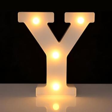 Imagem de Letreiro de LED com letra Y iluminado, letra alfabeto iluminado para decoração de casa, decorações de festa de casamento de aniversário - Y branco