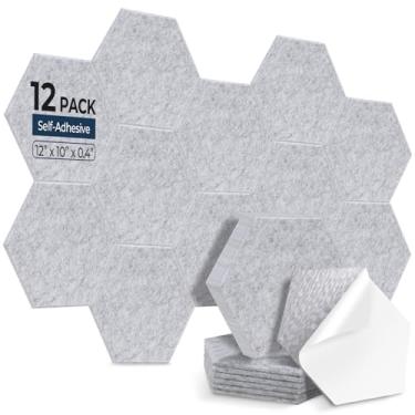 Imagem de AUSLET Pacote com 12 painéis acústicos hexagonais, painéis de parede à prova de som de alta densidade de 30,5 x 25,4 x 1 cm, painéis de parede acústicos autoadesivos para estúdio, casa, escritório