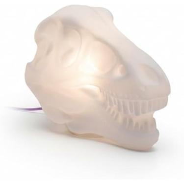Imagem de Luminária Crânio T-REX 40cm | Abajur de Mesa Dinossauro Bivolt | Decoração Temática Geek, Infantil, Jurássica | Polietileno com Luz Difusa Suave