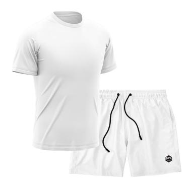 Imagem de Kit Short + Camiseta Dry Treino Fitness Academia Bermuda Camisa Praia Esporte Branco-Masculino