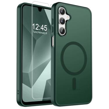 Imagem de SUPFINE Capa magnética para Samsung Galaxy A16 5G com protetor de tela, (compatível com MagSafe) (proteção contra quedas de grau militar) capa de telefone fina translúcida à prova de choque, verde