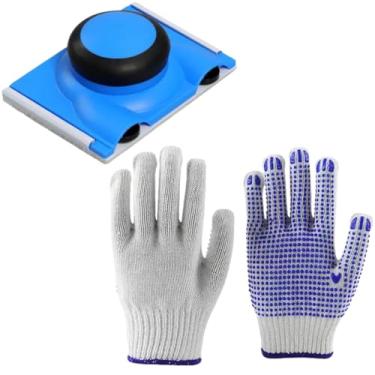 Imagem de Pad Flocado Ângulo Fixo Para Recortes e Cantos Pegada Rotativa + Luva Branca Pigmentada Tricotada Segurança EPI