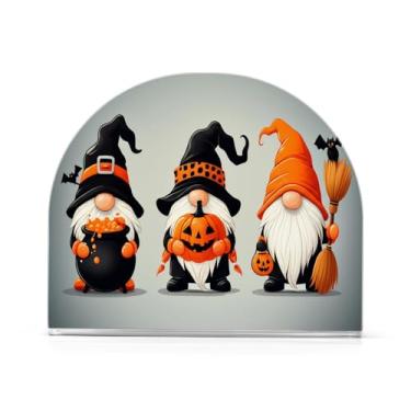 Imagem de JUZIHAI Bonito suporte de guardanapo de gnomos de Halloween para mesa dispensador de guardanapo de acrílico para mesa suporte de lenços independente para cozinha sala de jantar bar festa decoração de