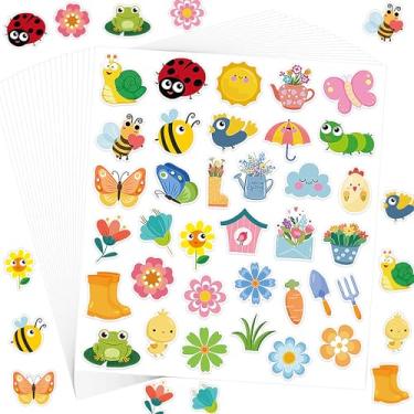 Imagem de Wonmon 700 peças de adesivos de primavera para crianças, adesivos fofos de primavera para artesanato, estampas sortidas de animais e flores adesivos para presentes de primavera de Páscoa para