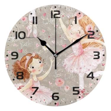 Imagem de JUZIHAI Linda menina bailarina relógio de parede silencioso sem tique-taque relógios de parede redondos operados por bateria relógio fácil de ler relógio decorativo de parede para casa cozinha sala de