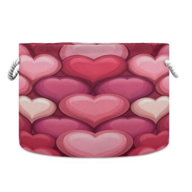 Imagem de JUZIHAI Cesta de armazenamento dobrável para o dia dos namorados, coração, cesto de roupa suja para bebê, cobertor com alças de corda de algodão, caixa organizadora de armário dobrável para quarto