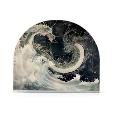 Imagem de JUZIHAI Suporte de guardanapo de pintura tradicional japonês Noren para mesa dispensador de guardanapo de acrílico suporte de lenços independente de mesa para cozinha sala de jantar bar festa