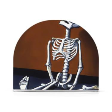 Imagem de JUZIHAI Suporte de guardanapo esqueleto desesperado para mesa dispensador de guardanapo de acrílico para mesa suporte de lenços independente para cozinha sala de jantar bar festa decoração de casa