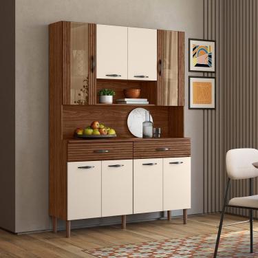 Imagem de Armário De Cozinha 8 Portas 2 Gavetas Golden Nogueira-off White-cp-ripado - Ssx Multicoisas