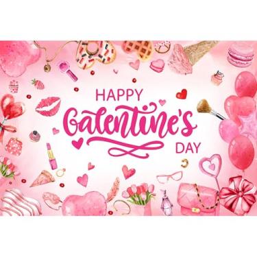 Imagem de deFouliao Pano de fundo para o dia dos namorados, rosa, coração, sobremesa, cosméticos, presentes para dia dos namorados, decoração de festa para meninas, faixa para estúdio fotográfico, 3 x 2,4 m
