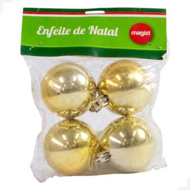 Imagem de Enfeite de Natal: Bola Dourada Brilhante - Caixa Sortida com 4 Bolas d