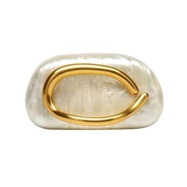 Imagem de Bride Metal Gold Bolsa de mão feminina luxuosa para banquete à noite, bolsa de ombro para casamento, festa, caixa de dia, data, Branco, One Size