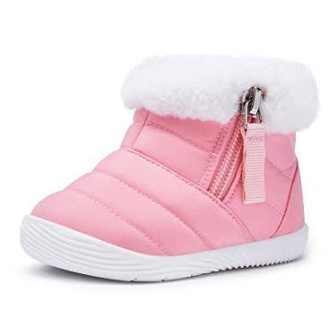 Imagem de BMCiTYBM Botas de neve para bebês meninos e meninas, impermeáveis, quentes de inverno, antiderrapante, sapatos leves para uso ao ar livre para primeiros andadores 6 9 12 18 24 meses (bebê/criança), A - rosa, 6-12 Months Infant