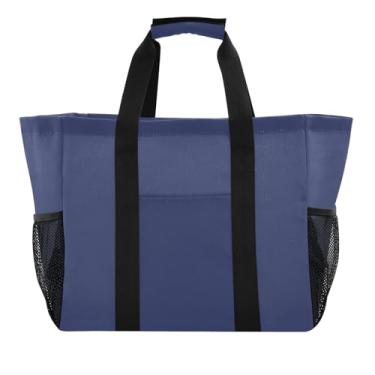 Imagem de ODAWA Bolsa de mercearia leve dobrável resistente à água para mamãe - Bolsa de praia impermeável com bolsos, azul nobre