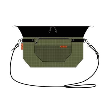 Imagem de FLYINGFOX Bolsa de ombro de nylon 2 em 1 com alça transversal ajustável, fecho de cordão, bolsa de viagem leve, cinza, unissex, Verde, Medium, Casual