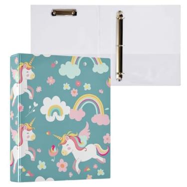 Imagem de Pasta de arquivo de fichário azul unicórnio redonda com 3 anéis para material de escritório, pacote com 2