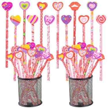 Imagem de Jocomoni 24 lápis de coração de madeira para dia dos namorados com borracha em forma de coração gigante para enchimento de saco de dia dos namorados, presente, lembrancinha de festa, sala de aula,