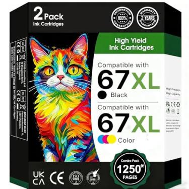 Imagem de Tinta de impressora 67XL 67 substituição para HP 67 XL 67XL 67XL pacote combo preto/colorido para HP Ink 67 HP67 HP67xl para DeskJet 2700 2700e 2755e 2755 4155e Envy 6055e 6055 6000 6400 6455e 6455e