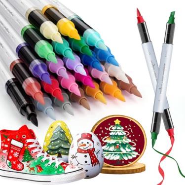 Imagem de SFAIH Marcadores de acrílico de abóbora, 24 cores para decoração de Halloween, para decoração de abóbora, fantasia, pontas duplas (pincel de 1 a 6 mm e cinzel de 0,5 a 4 mm) para vidro, cerâmica