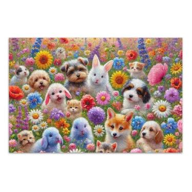 Imagem de Quebra-cabeças animais primavera jardim impressão cachorro 500 peças adulto família brinquedo arte colorido presentes para amantes de quebra-cabeça, 51 x 37 centímetros