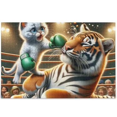 Imagem de Quebra-cabeça engraçado, gato, tigre, 500 peças, presentes de elefante branco, engraçado, único, divertido, adulto, brinquedo personalizado, estampa de arte animal, 52 x 37,8 cm