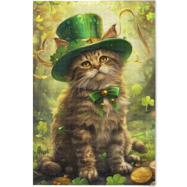 Imagem de Quebra-cabeça gato São Patrício gatinho 500 peças para adulto divertido bobo, personalizado difícil, pintura de belas artes, 52 x 37,8 cm