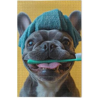 Imagem de Quebra-cabeça com estampa de cachorro Pug fofo buldogue 500 peças para adultos divertidos e tolos família Prime arte personalizada paisagem, 52 cm x 37,8 cm