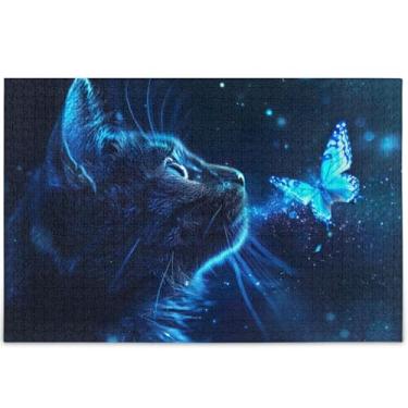 Imagem de Quebra-cabeça adulto borboleta gato brilhante personalizado 1000 peças paisagem arte única colorido quebra-cabeça jogo técnico presentes, 75 cm x 50 cm