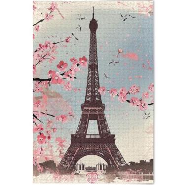 Imagem de Quebra-cabeça Torre Eiffel Paris cereja para adultos 500 peças pintura artística difícil quebra-cabeças personalizados família elefantes brancos, presentes, 52 cm x 37,8 cm