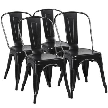 Imagem de Yaheetech Cadeiras de jantar de metal de ferro, cadeiras laterais empilháveis, cadeiras de bar com encosto interno/externo clássica/chique/industrial/vintage bistrô trattoria cozinha restaurante preto