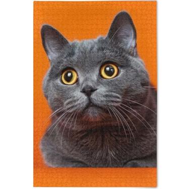 Imagem de Quebra-cabeça personalizado engraçado gato animal laranja 500 peças para adultos cenário animal arte decoração cena quebra-cabeças coloridos elefante branco presentes engraçados, 52 cm x 37,8 cm