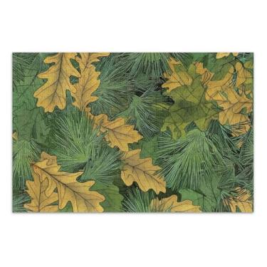 Imagem de Quebra-cabeça 500 peças adultos verde amarelo folhas de carvalho outono elefante branco quebra-cabeça legal para adultos jogo de brinquedo obra de arte, 51 x 37 centímetros