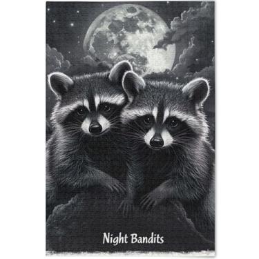 Imagem de Guaxinins Luar Cinza Escuro Personalizado 1000 Peças Quebra-cabeças para Adultos Presentes para Elefante Branco Jogo Quebra-cabeças Exclusivos para Adultos Estampa de Flores Animais, 75 cm x 50 cm