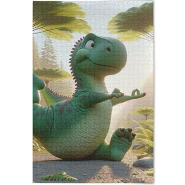 Imagem de Yoga Dino Quebra-cabeça adulto engraçado 500 peças jogo engraçado difícil quebra-cabeça personalizado paisagem arte, 52 cm x 37,8 cm