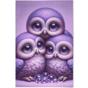 Imagem de Quebra-cabeças florais para adultos com corujas de lavanda 500 peças presentes de elefante branco para a família, presentes personalizados para homens, arte exclusiva com estampa animal, 52 cm x 37,8