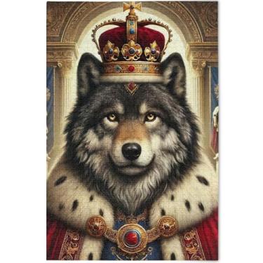 Imagem de Engraçado Rei Lobo Personalizado 1000 Peças Quebra-cabeça Adultos Jogo de Quebra-cabeça Presentes Tecnológicos Presentes Masculinos Pintura de Arte Floral Exclusiva, 75 cm x 50 cm