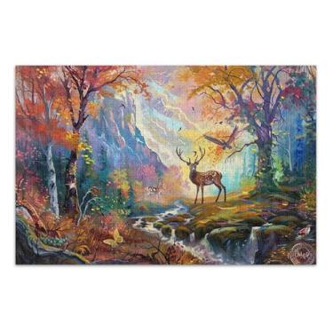 Imagem de Quebra-cabeça para adultos presentes de 1000 peças para jogo de elefante branco adultos arte quebra-cabeça arte animal impressão veado floresta paisagem pintura, 29,5 x 19,7 polegadas