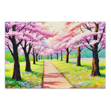 Imagem de Quebra-cabeça para adultos 1000 peças cenário engraçado arte floral personalizado divertido quebra-cabeça Prime pintura a óleo primavera paisagem amigos família jogos presentes, 75 x 40 centímetros