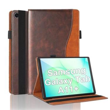 Imagem de TIPOYOROO Capa para Samsung Galaxy Tab A11 Plus 11 polegadas lançado em 2025 (modelo: SM-X310/SM-X315/SM-X236) Bussiness PU capa flip suporte com faixa elástica e porta-cartão - marrom
