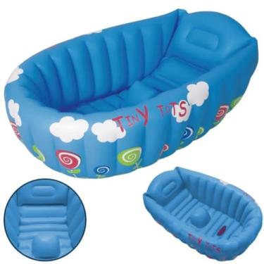 Imagem de Banheira Bebê Inflável 55L com Indicador de Temperatura PVC Resistente para Banho Infantil (Azul)