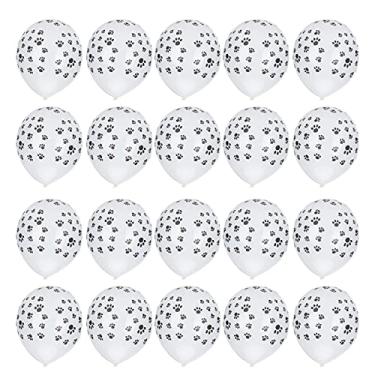 Imagem de CUOFYUNL 20 unidades de balões com padrão animal, balões redondos de látex, decoração para aniversário/festa (Estampa de pata de cachorro branco)